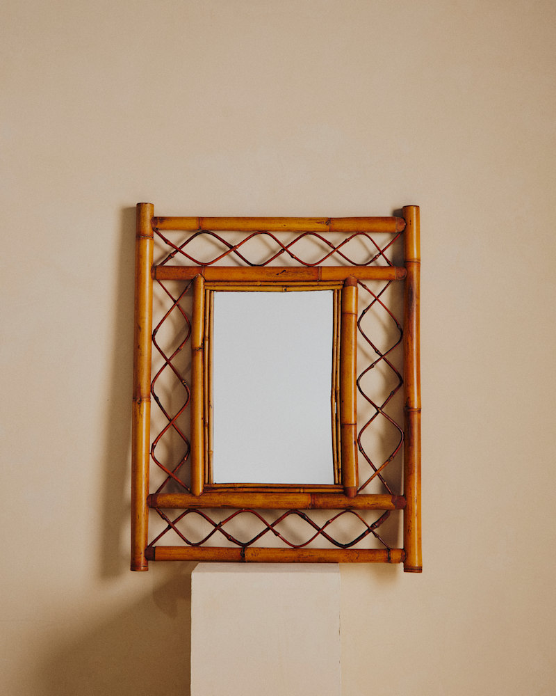 MIROIR VINTAGE EN BAMBOU ET ROTIN