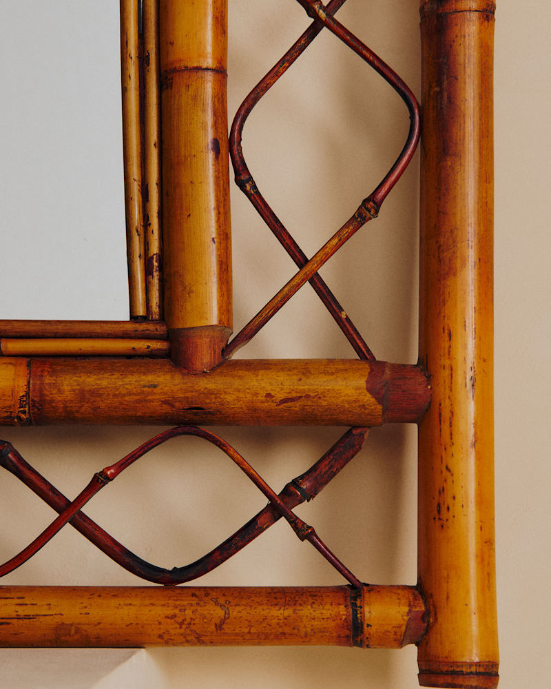 MIROIR VINTAGE EN BAMBOU ET ROTIN