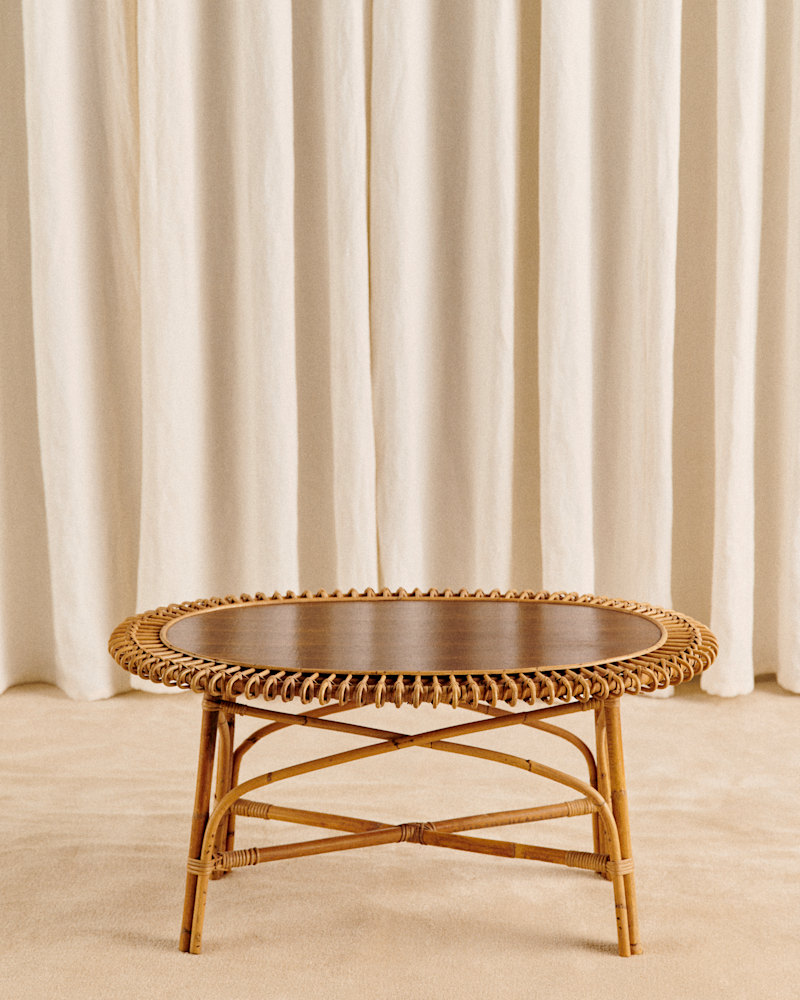 TABLE BASSE VINTAGE EN ROTIN DANS LE GOÛT DE JANINE ABRAHAM