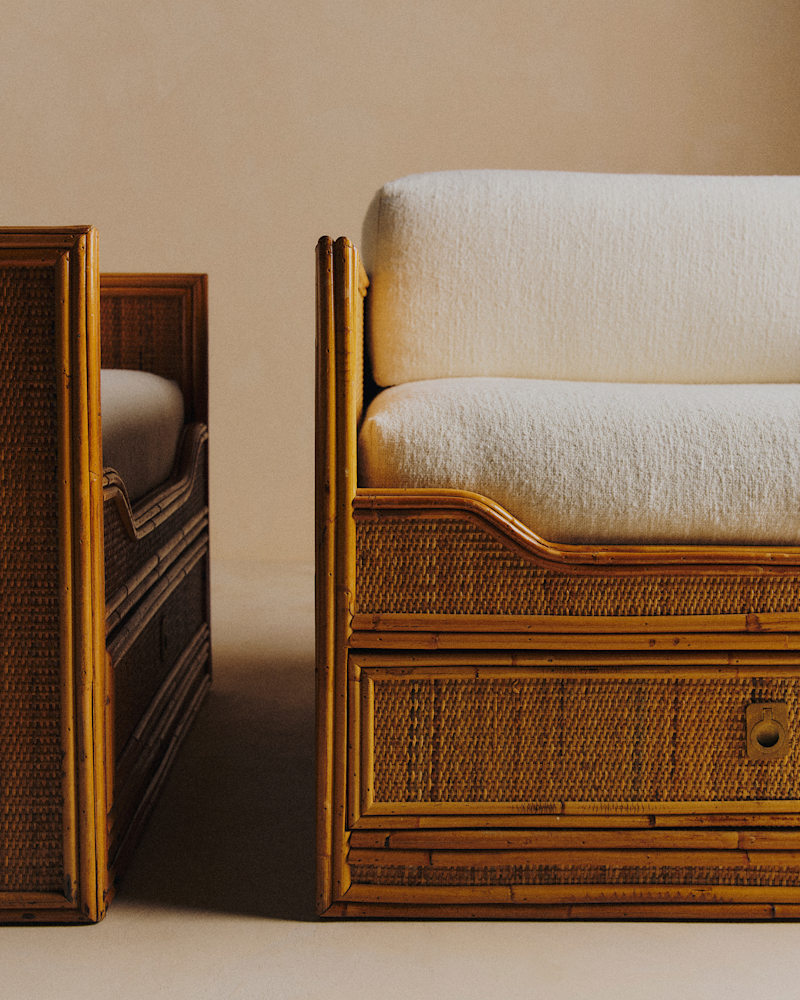 PAIRE DE FAUTEUILS VINTAGE VIVA DEL SUD AVEC TIROIR