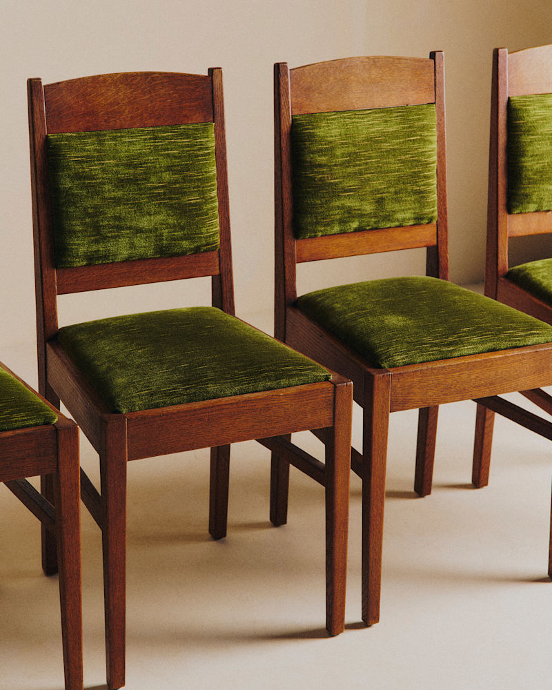 LOT DE 4 CHAISES VINTAGE VELOURS VERT