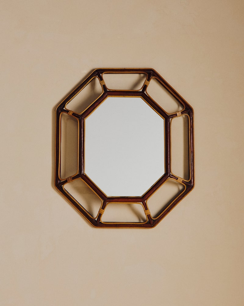 MIROIR VINTAGE EN BAMBOU OCTOGONAL