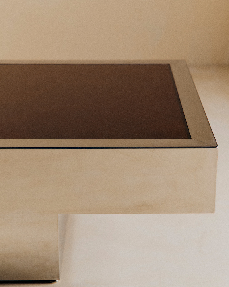 TABLE BASSE CHROMÉE VINTAGE DANS LE GOÛT DE WILLY RIZZO