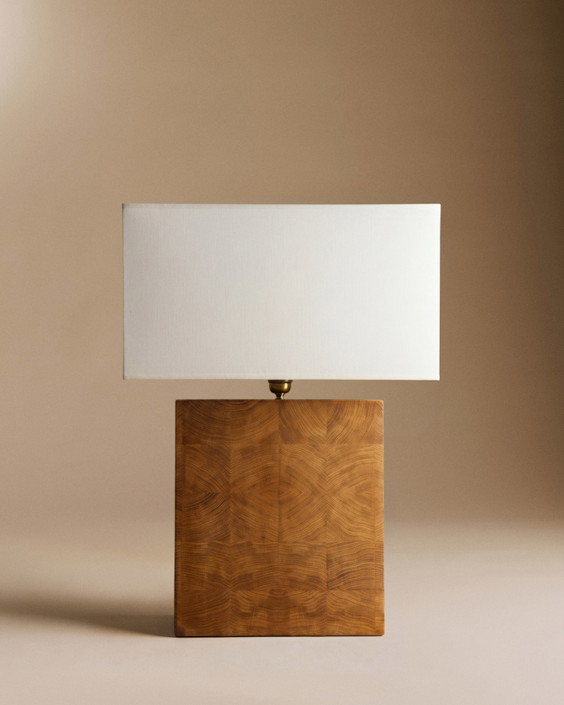 LAMPE VINTAGE EN MARQUETERIE DE BOIS