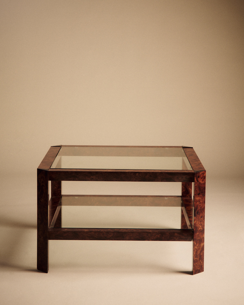 TABLE BASSE VINTAGE CARRÉE DOUBLE PLATEAU EN VERRE