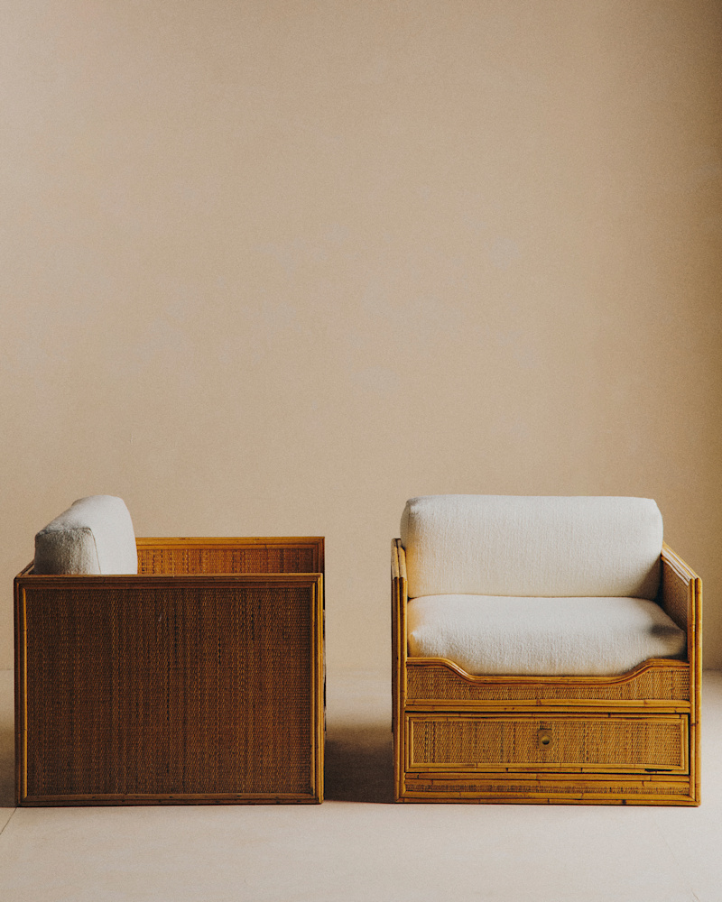 PAIRE DE FAUTEUILS VINTAGE VIVA DEL SUD AVEC TIROIR