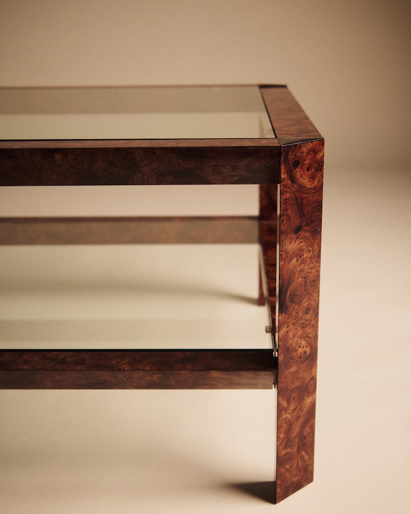 TABLE BASSE VINTAGE CARRÉE DOUBLE PLATEAU EN VERRE