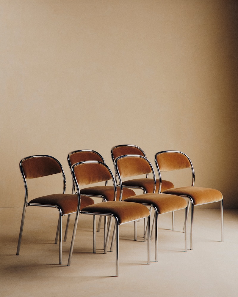 LOT DE 6 CHAISES EN INOX ANNÉES 70