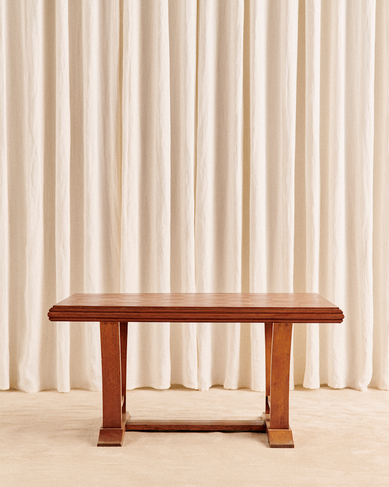TABLE À MANGER AVEC PLATEAU DAMIER MARQUETERIE VINTAGE