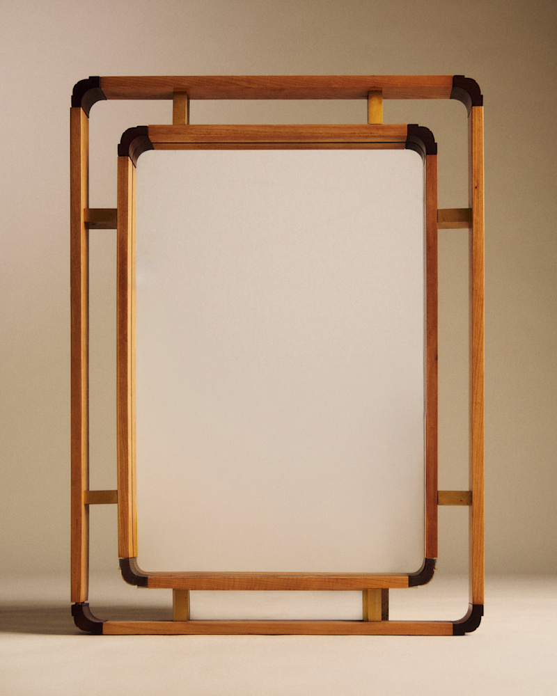 MIROIR VINTAGE DOUBLE ENCADREMENT EN BOIS ET LAITON