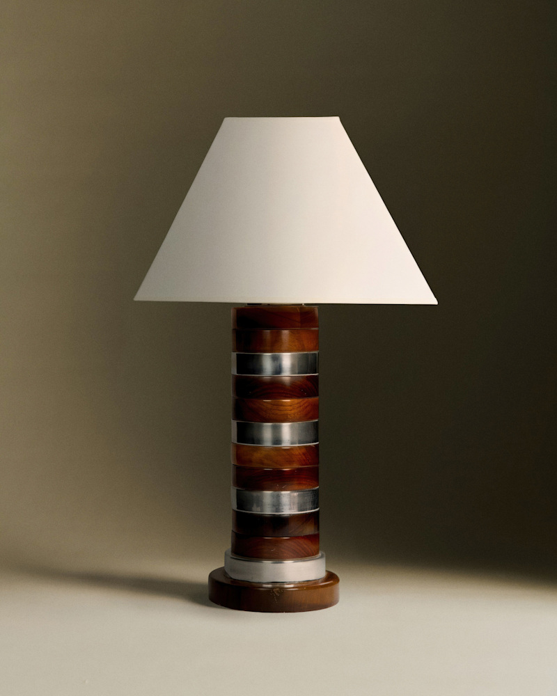 LAMPE ART DÉCO EN BOIS ET CHROME