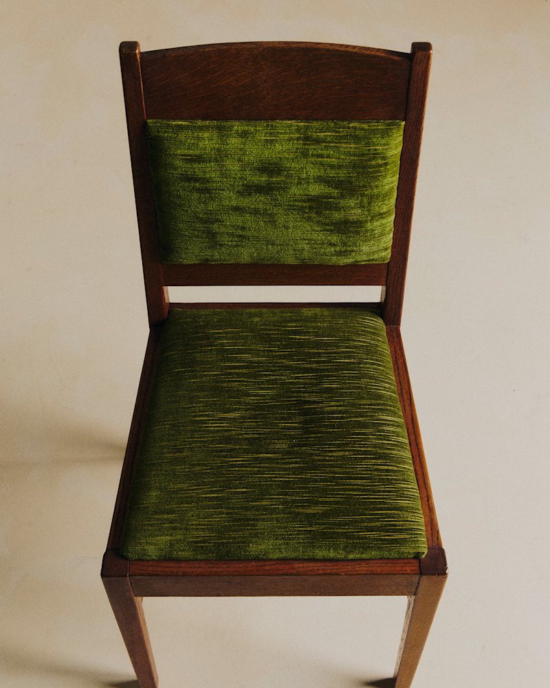 LOT DE 4 CHAISES VINTAGE VELOURS VERT