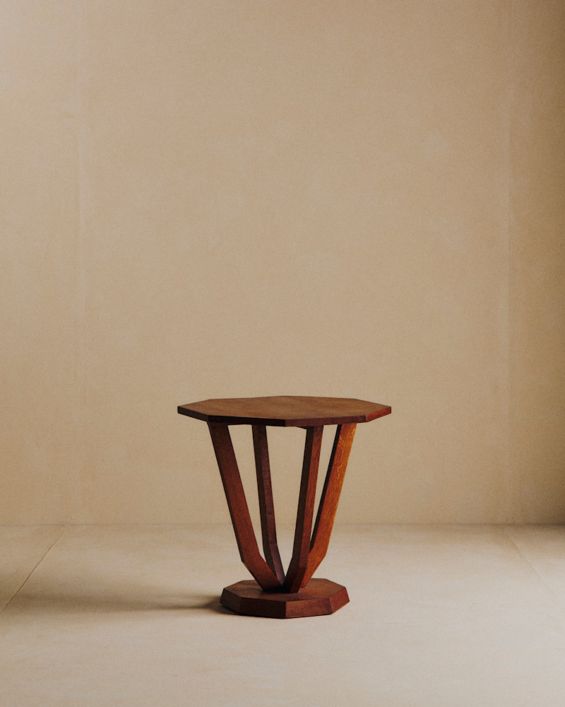 GUÉRIDON VINTAGE OCTOGONAL EN BOIS MASSIF