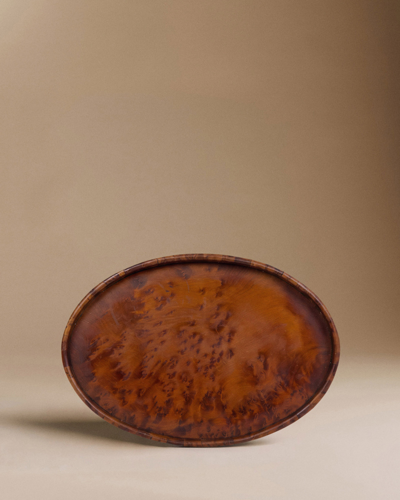 PLATEAU VINTAGE OVAL EN LOUPE D'ORME